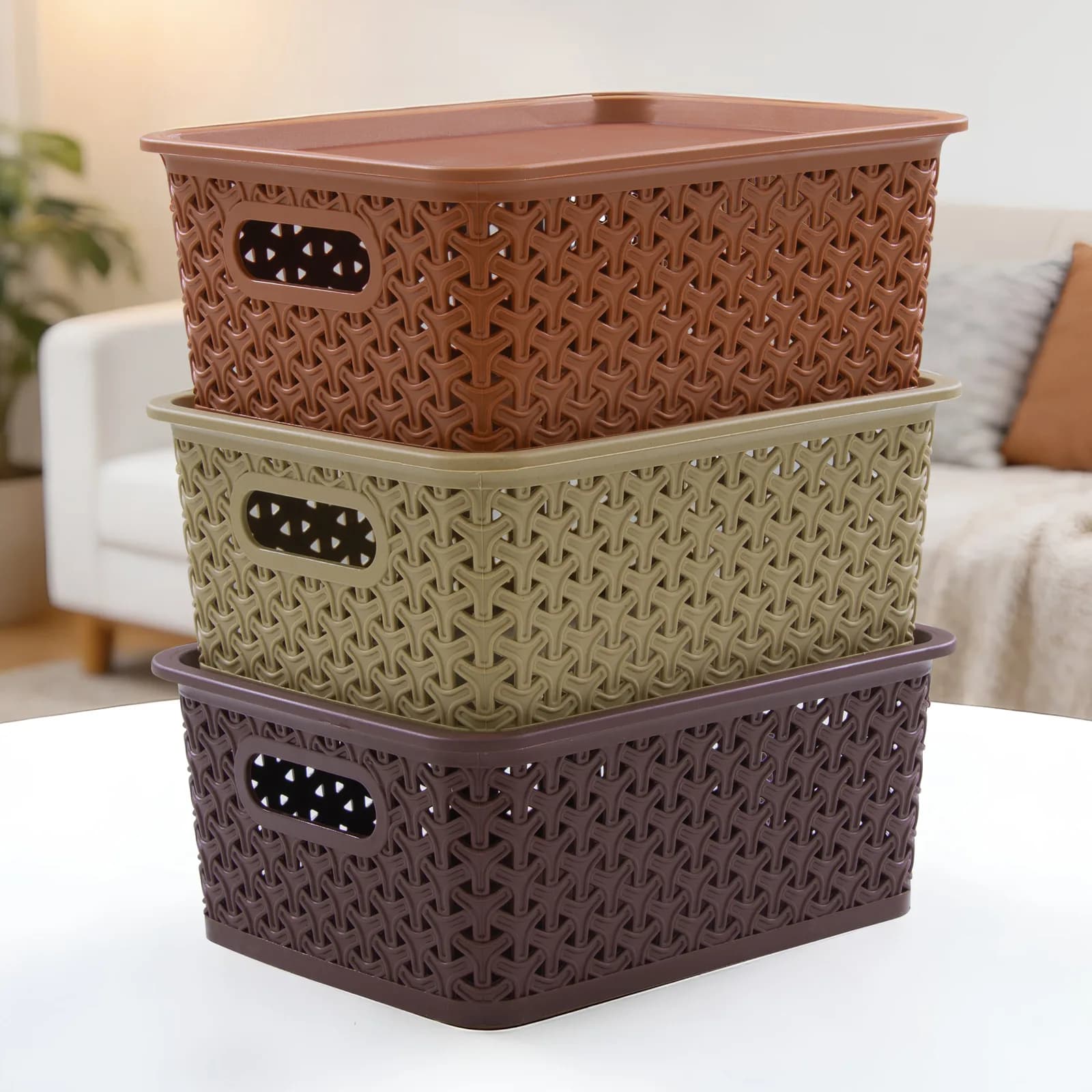 Storage Basket with Lid (Pack of 3)