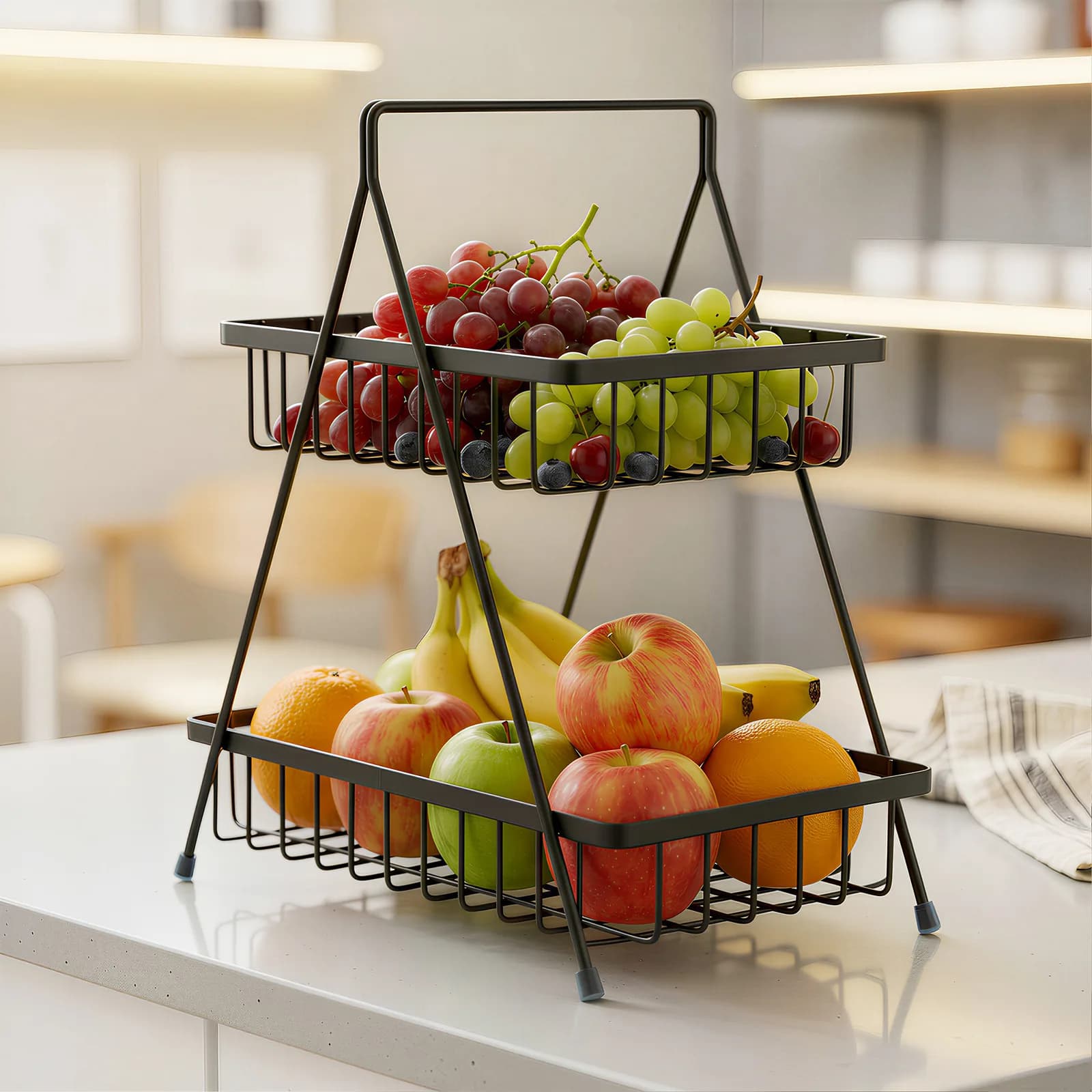 2-Tier Fruit & Vegetable Basket – Black